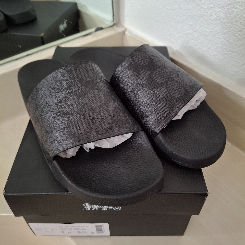 Coach Mens Canvas Pool Slide